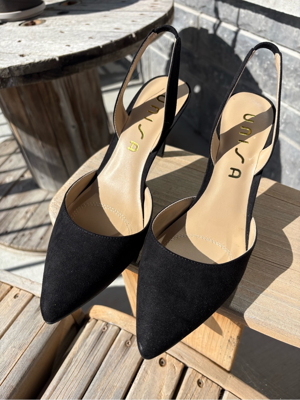 Unisa Black Pointed Slingback Heels